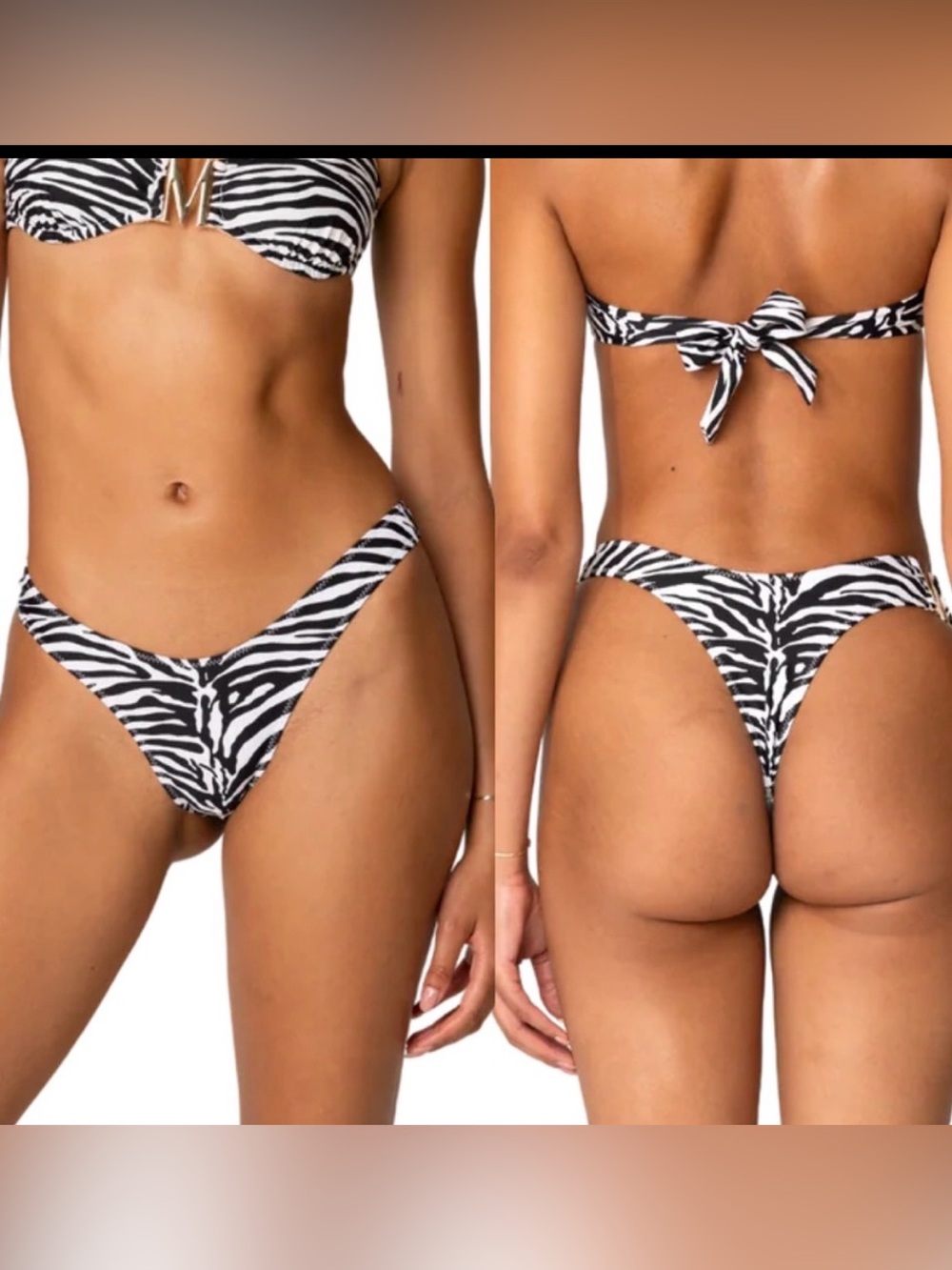 Melissa Simone Oyeta MS High Rise Thong Bottom in Zebra Print Size Small NEW
